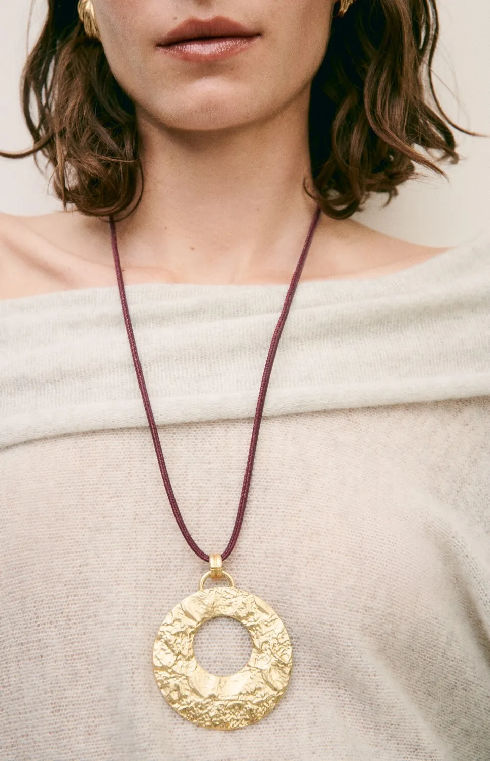 Authentic The Eclipse Corded Talisman With Textured Gold- Plated Circle
