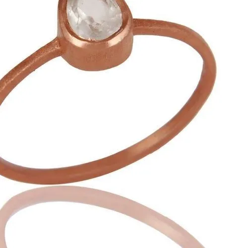 Authentic Crystal Quartz 18K Rose Gold Plated 925 Sterling Silver Ring Gemstone Jewelry