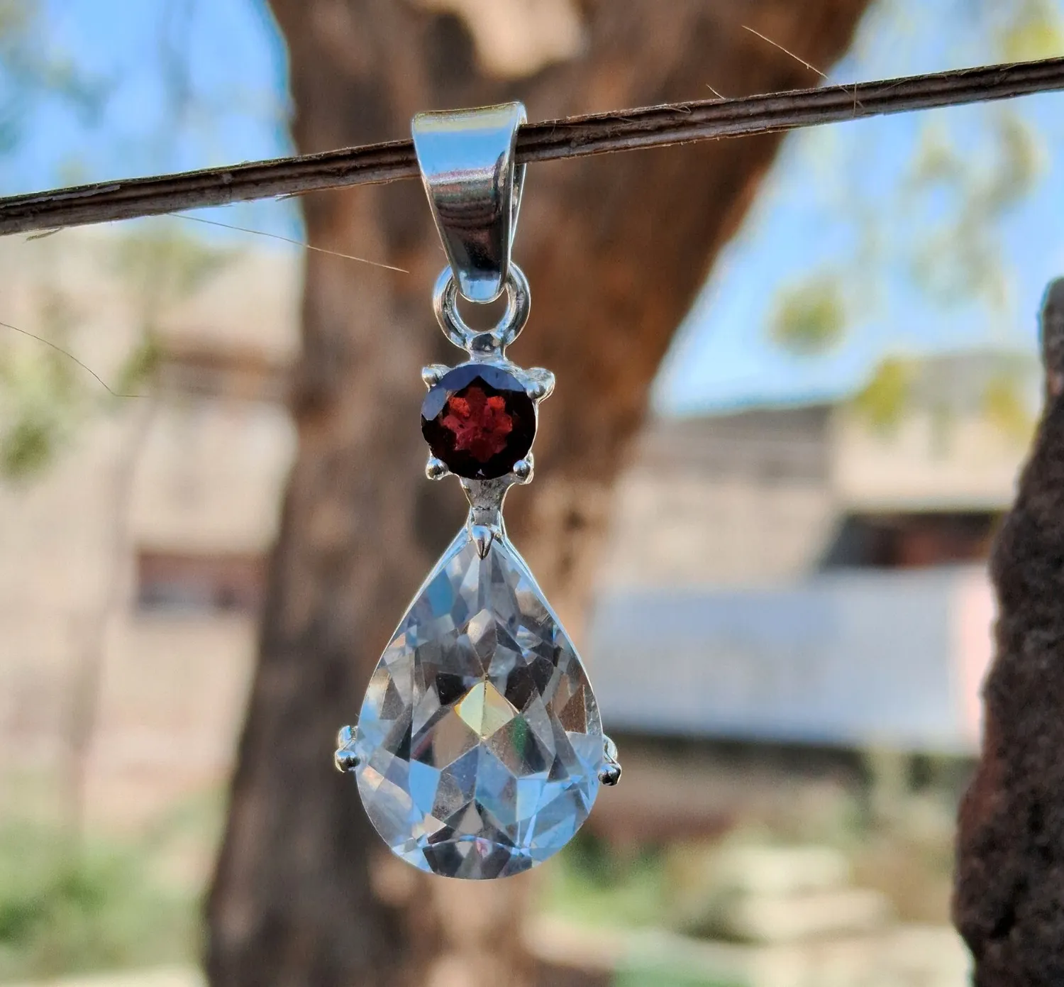 Authentic Mystic Garnet & Crystal Quartz Pendant - Sterling Silver Sanctuary