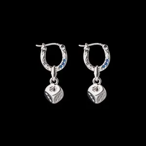 Authentic 18K White Gold Plated Lucky Dice Horseshoe Four Leaf Clover Blue Zircon Earrings