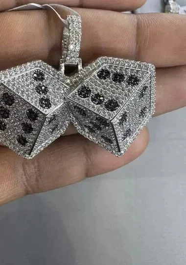 Authentic The Celestial Probability Talisman 2.10 Carat Moissanite Sacred Dice Pendant In Radiant White Gold Finish