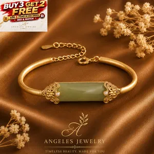 Authentic The Verdant Harmony Cuff- 18K Gold- Plated Green Jade Bangle