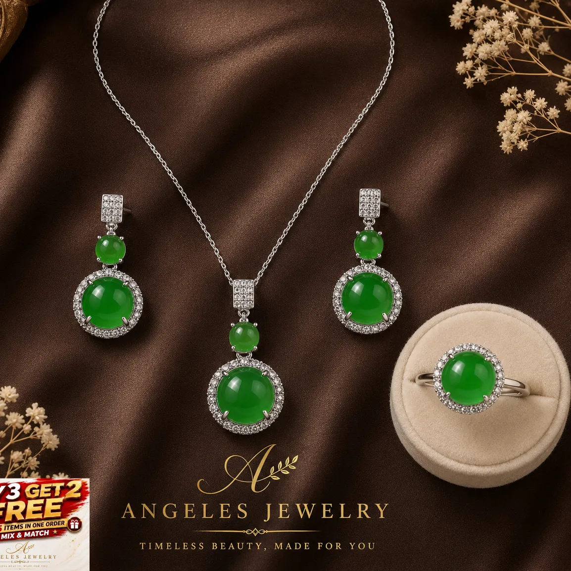 Authentic Verdant Harmony Talisman Suite In 18Kt White Gold Plating