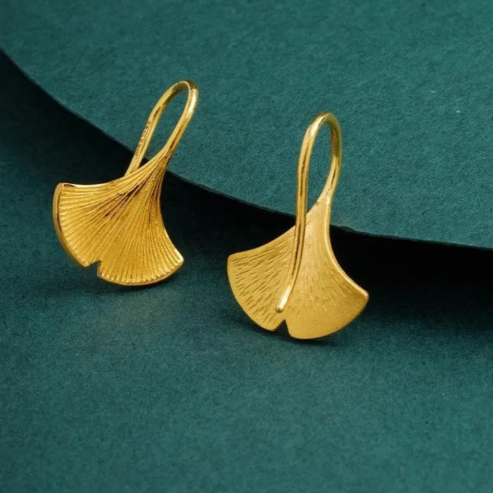 Authentic Ginkgo Leaf Whispers Golden Earrings Of Ancient Wisdom