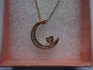 Authentic Celestial Embrace Gold-Plated Crescent Moon and Heart Talisman
