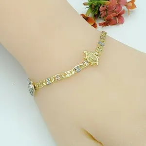 Authentic Talisman Of The Eternal Tide Tri- Color Gold Plated Turtle Chain Bracelet