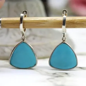 Authentic Celestial Horizon Earrings In White Gold Plated Silver And Lab Grown Turquoise