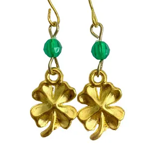 Authentic The Emerald Talisman Gold- Plated Four- Leaf Shamrock Earrings For Fortune And Vitality