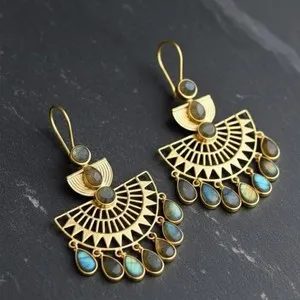 Authentic Auric Veil Labradorite Drop Earrings In Radiant Gold