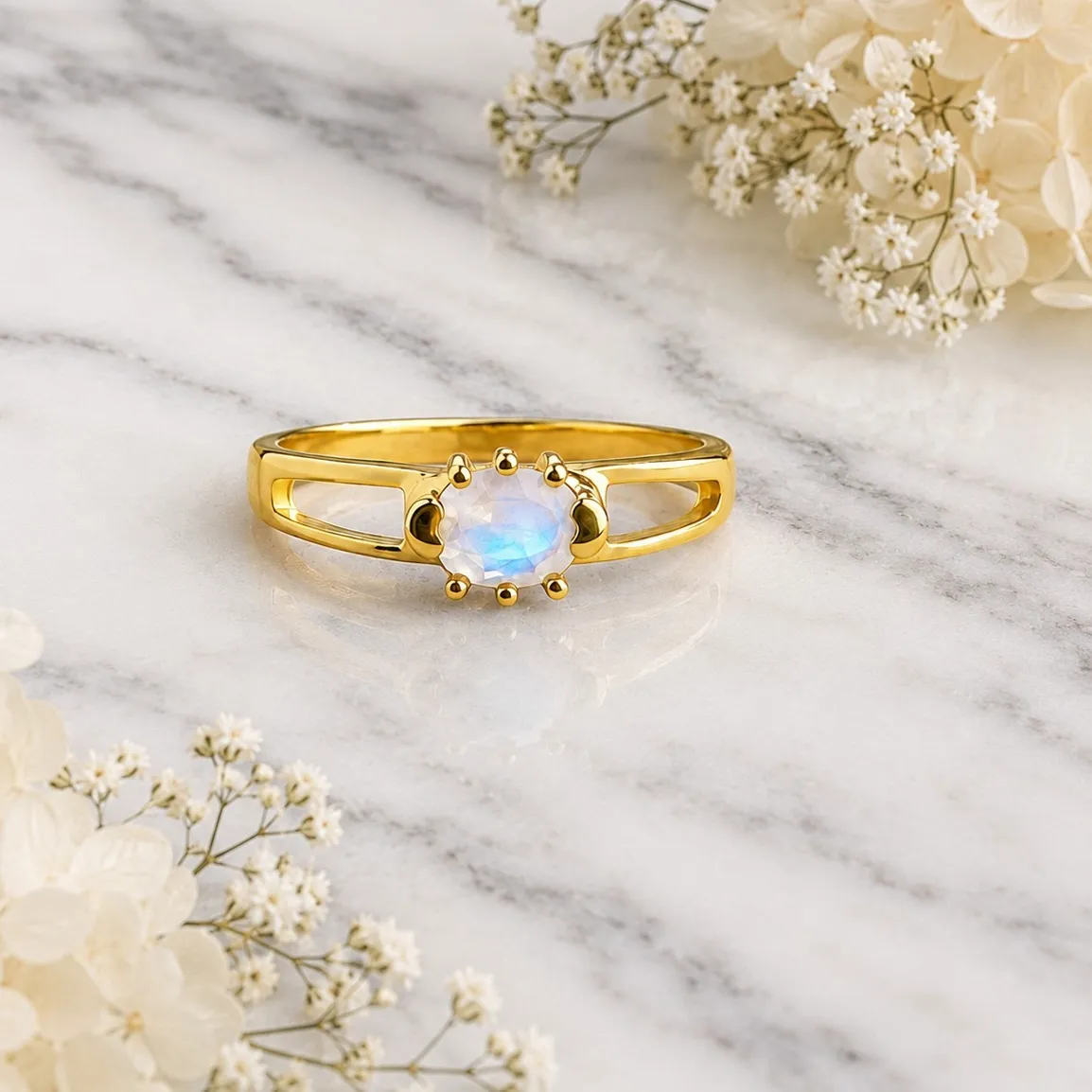 Authentic Lunar Radiance Moonstone Gold- Plated Sterling Silver Ring