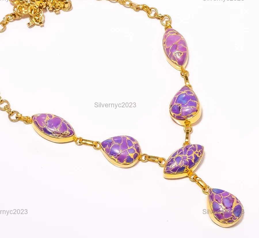 Natural Purple Turquoise Gold Plated Necklace 17.99 N626- 22