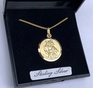 Authentic The Voyager Guardian 9Ct Gold- Plated St. Christopher Talisman With Sterling Silver Chain