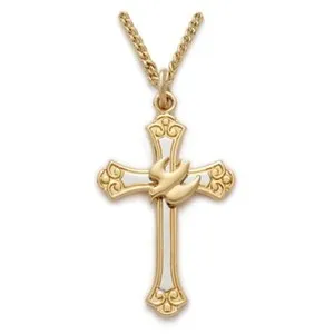 Radiant Dove Cross Sanctuary Amulet In 14Kt Gold Over Sterling Silver