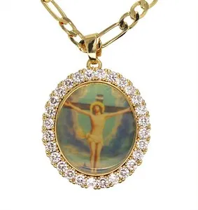 Authentic Celestial Crucifix: 20‑Inch Enchanted 14k Gold‑Plated Oval Pendant