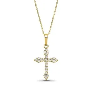 Authentic Radiant Celestial Cross Talisman In 14K Gold Over Silver With Rope Chain