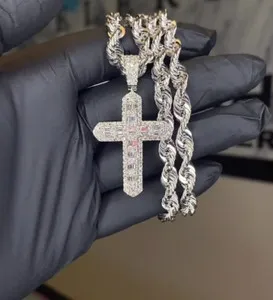 Authentic Radiant Starlight Cross Talisman In White Gold Plated Silver With Baguette Moissanite