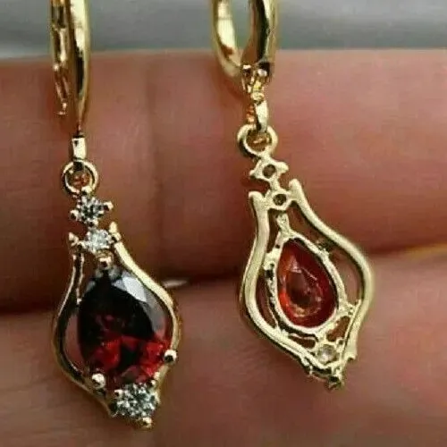 Authentic Embers of Passion: 3Ct Pear Cut Red Garnet Earrings