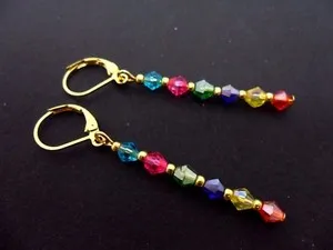 Authentic Twilight Prism Halo Rainbow Crystal Bead Gold Plated Hook Earrings