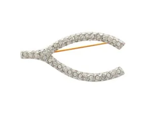 Authentic Wishbone Of Destiny Gold Plated Brooch With Celestial Crystals