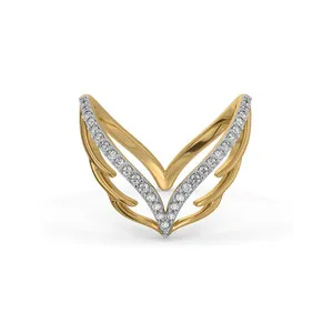 Authentic Celestial Feather Wishbone Ring In 14K Gold Over Sterling Silver