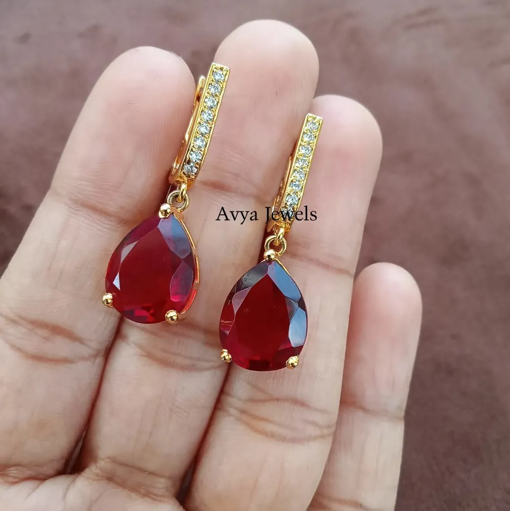 Authentic Crimson Flame Drops: Lab-Created Red Garnet and 14K Gold-Plated Talisman Earrings