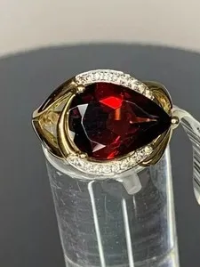Authentic 14K Yellow Gold Plated 3Ct Pear Cut Lab Created Red Garnet Women's Wedding Ring