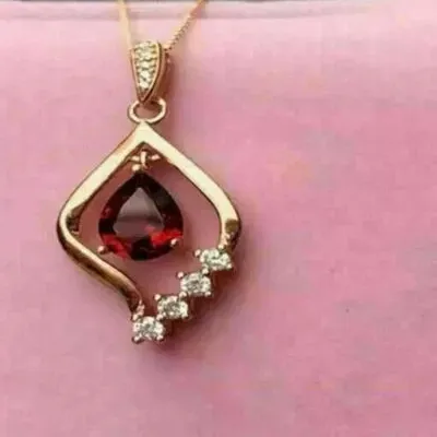 Authentic Celestial Ember Pendant: 14k Gold-Plated 3ct Pear-Cut Lab-Created Red Garnet Amulet