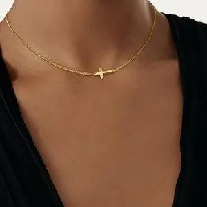 Authentic Cross Necklace 14K Gold Plated Dainty Small Cross Pendant