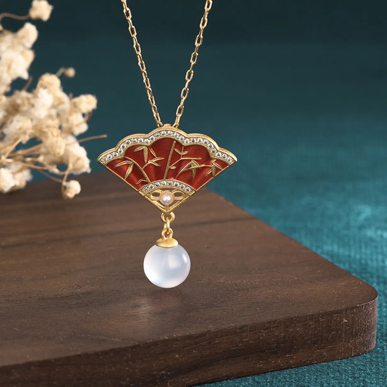 Authentic The Golden Fan of Verdant Harmony Jade Pendant