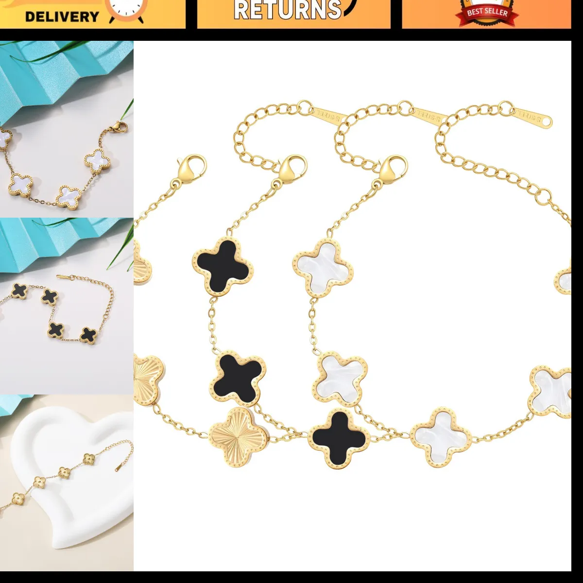 Talisman Of Fortunate Blossoms 18K Gold Plated Four- Leaf Clover Trio Bracelet