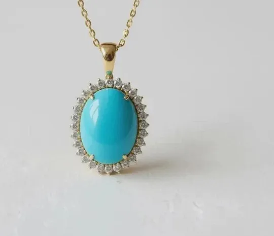 Authentic Celestial Horizon Oval Turquoise Talisman In Radiant Gold