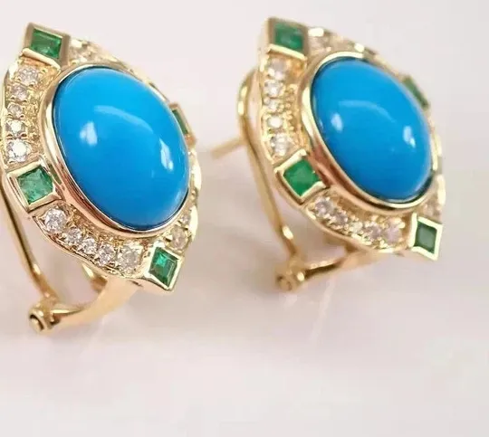 Authentic Celestial Sky Vault Turquoise Huggie Hoops In Radiant 14K Yellow Gold