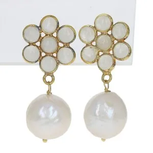 Authentic Celestial Tides Gold- Plated Moonstone And Pearl Earrings