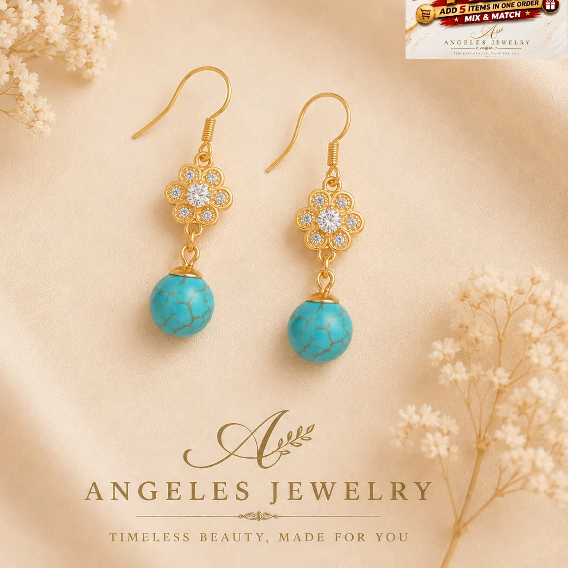 Authentic Celestial Blossom Turquoise And 18K Gold Dangle Talismans