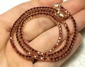 Authentic 15 CT Round Cut Lab-Created Red Garnet Tennis Necklace 14K Yellow Gold Plated