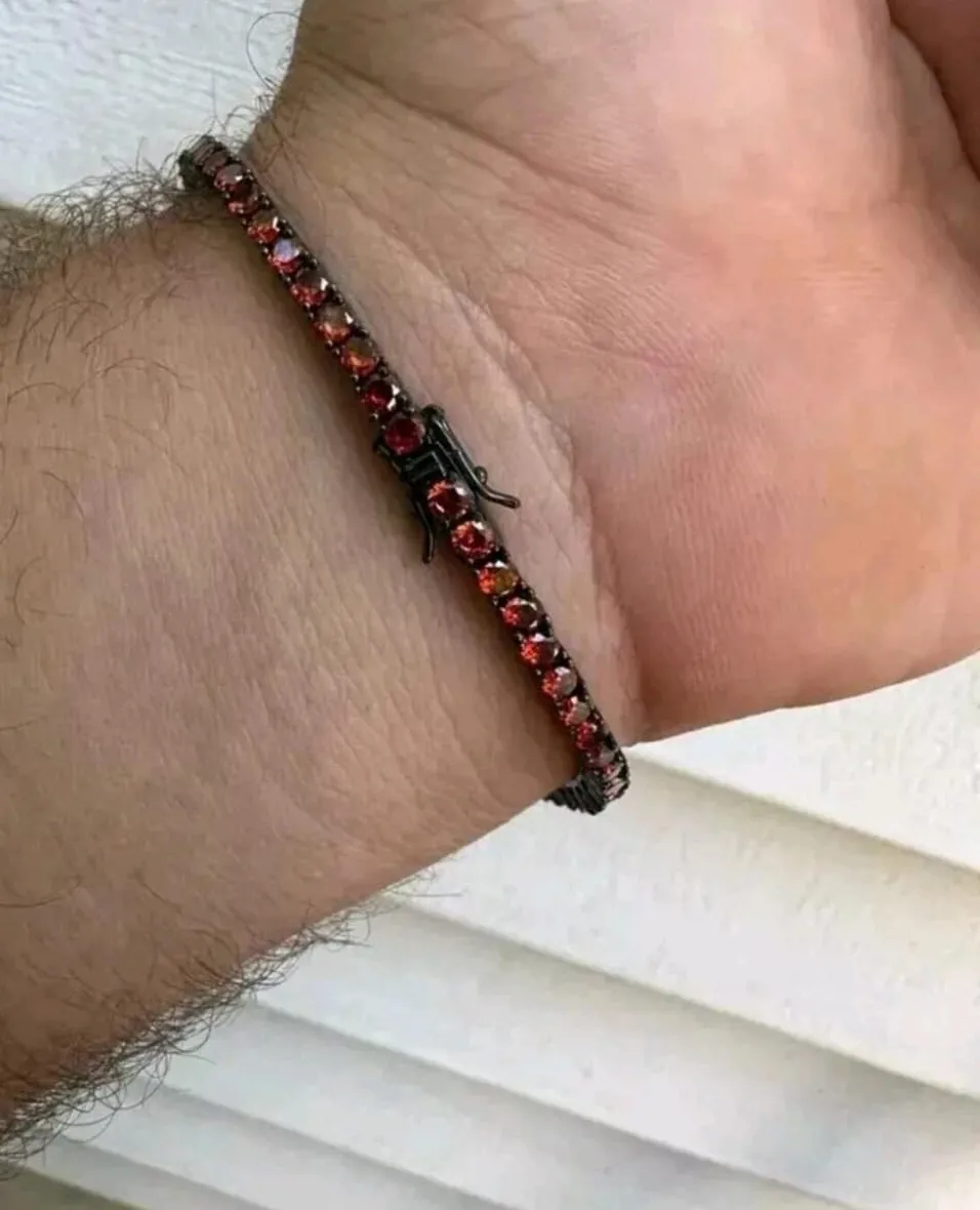 Authentic The Crimson Flame: 14K Black Gold Garnet Tennis Bracelet