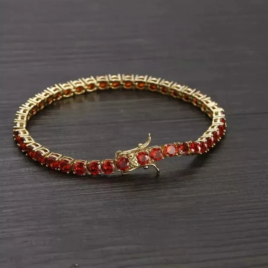 Authentic 8Ct Round Cut Lab-Created Red Garnet Tennis Bracelet 14K Yellow Gold Plated 7.5"