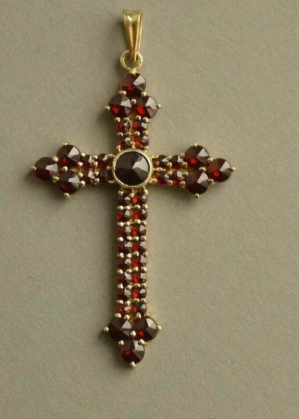 Authentic Radiant Crimson Cross – 2 Ct Lab‑Created Garnet in 14K Gold‑Plated Sacred Form