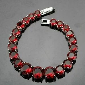 Authentic 15.50Ct Round Cut Simulated Red Garnet Tennis Bracelet 925 Silver Gold Plated