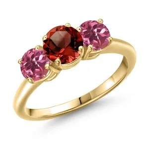 Authentic Heartfire Amulet: 2.04‑Ct Red Garnet & Pink Tourmaline Gold‑Plated Ring