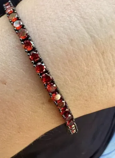 Authentic The Crimson Pulse: Garnet & Black Gold Celestial Tennis Bracelet