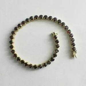 Authentic 10.20Ct Round Cut Simulated Red Garnet 925 Silver Gold Plated Womens Bracelet
