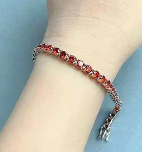 Authentic 9Ct Round Cut Lab Created Red Garnet Tennis Bracelet 14K White Gold Plated