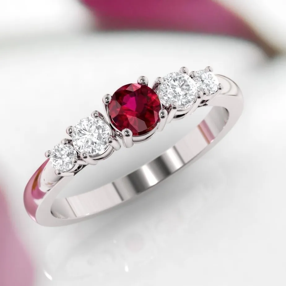 Authentic Stunning Wedding Ring Round Cut Simulated Red Garnet In 14K White Gold Plated