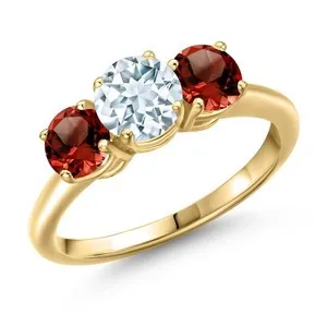 Authentic The Celestial Depths Ring: Aquamarine and Garnet in Radiant Gold