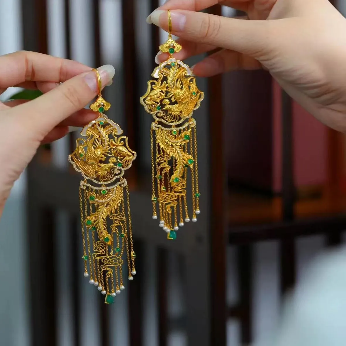 Authentic Golden Phoenix Ascent Tassel Earrings