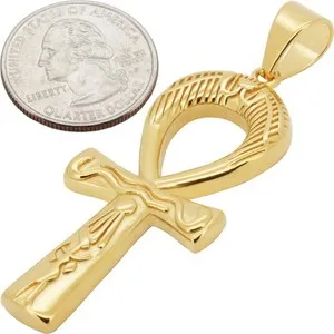 Authentic 316L 18K Yellow Gold Plated Engraved Egyptian Ankh Cross Pendant