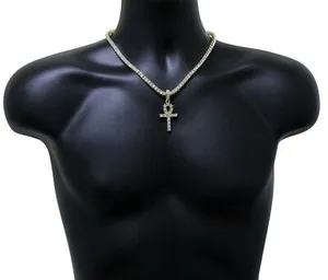 Authentic Iced Ankh Cz Pendant Medallion Tennis Necklace 14K Gold Plated Hip Hop Jewelry