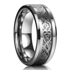 Authentic Men Women Gold Plated Blue Black Red Stainless Steel Celtic Dragon Band Ring 8mm