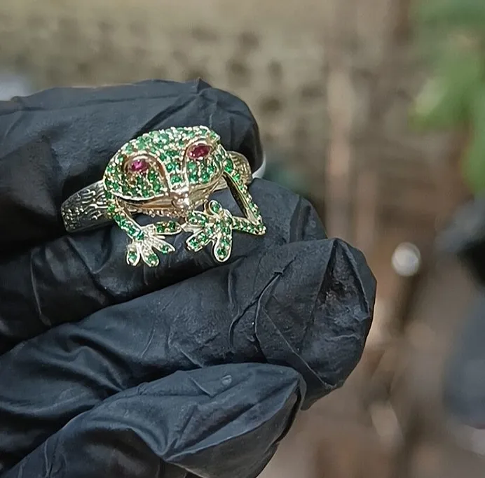 Authentic The Emerald Regent 2- Carat Lab- Created Diamond And Frog Talisman In 14K Gold Plate